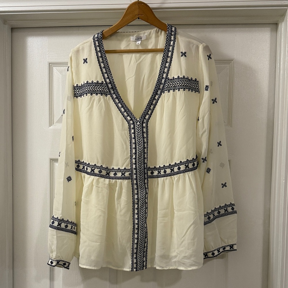 Embroidered Cream and Navy Women's Top